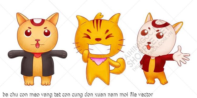 ba chu con meo vang tet con cung don xuan nam moi file vector